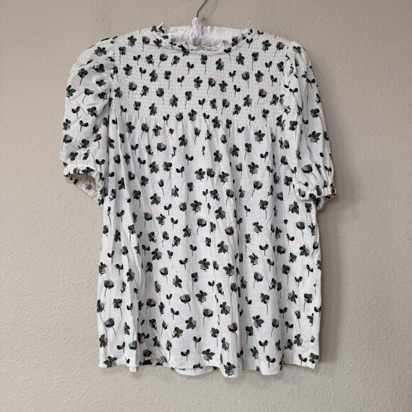 Loft White T shirt with Vibrant Green Floral Print Lightweight Cotton tee M - Picture 2 of 8
